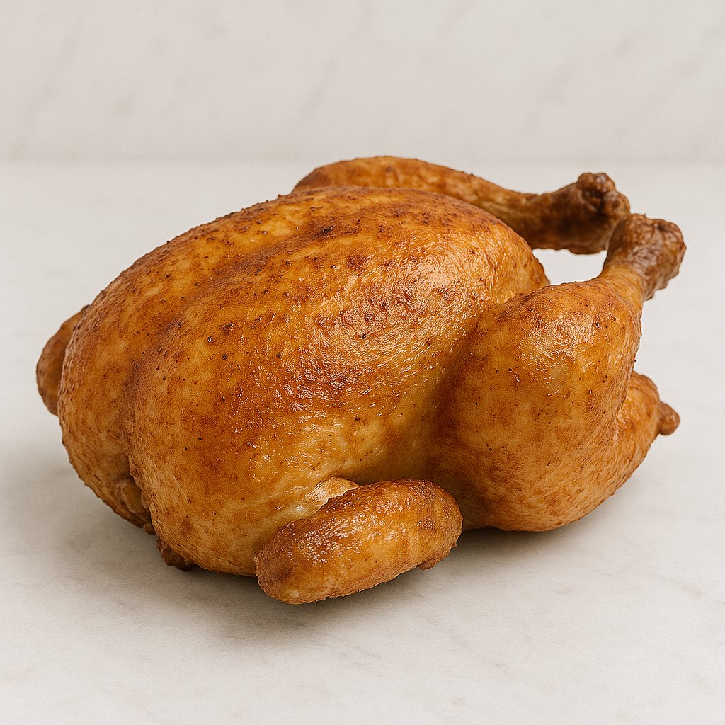 Knusprig gebratenes Brathähnchen auf einem Teller