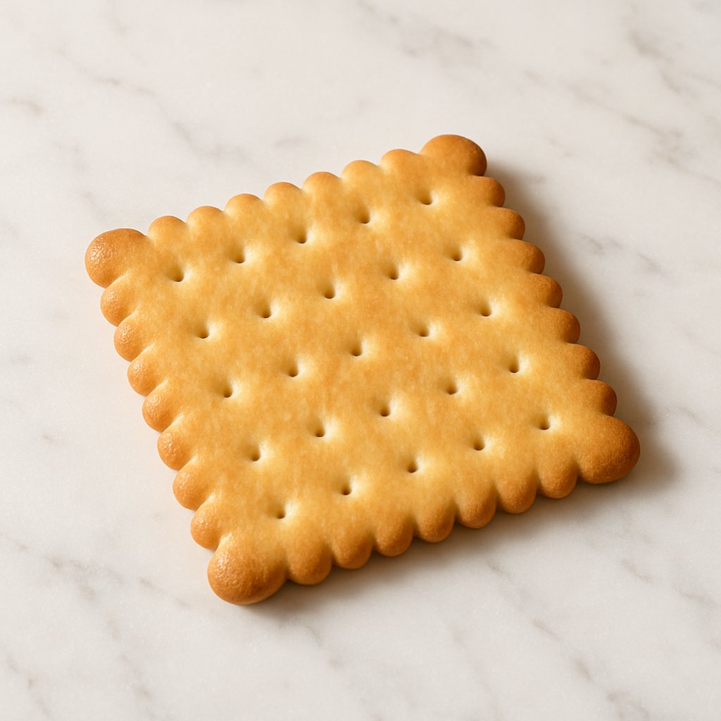 Ein einzelner Butterkeks auf hellem Hintergrund