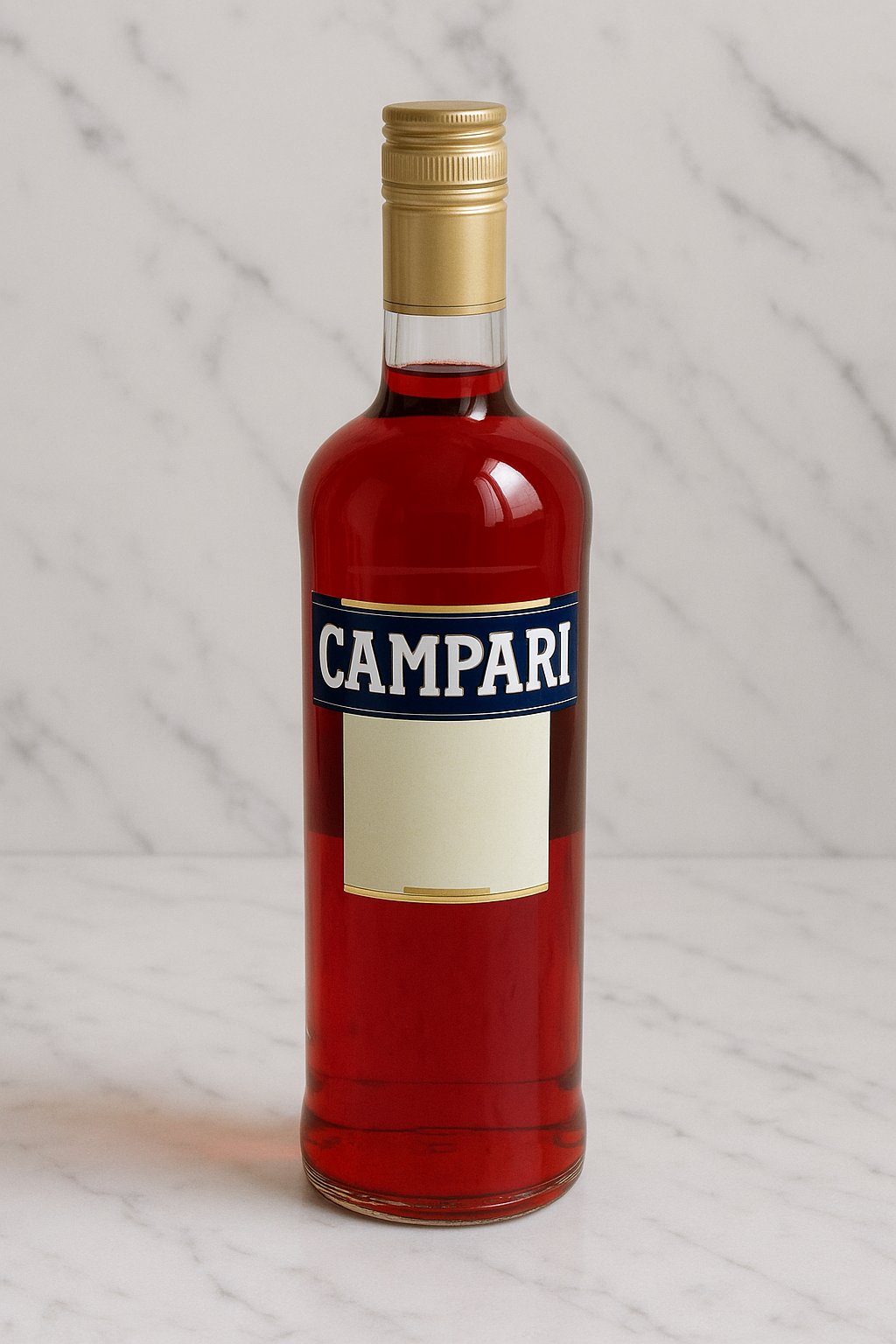 Flasche und Glas Campari, roter Bitter-Aperitif