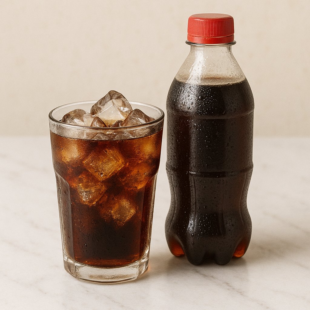 Glas Cola mit Eiswürfeln