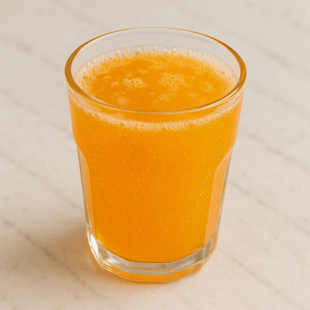 Glas mit Fanta Orangenlimonade und Eiswürfeln