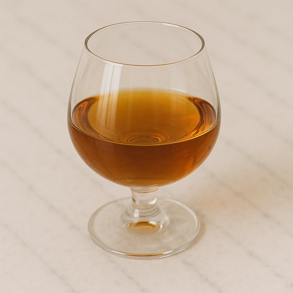 Flasche Weinbrand auf einem Tisch