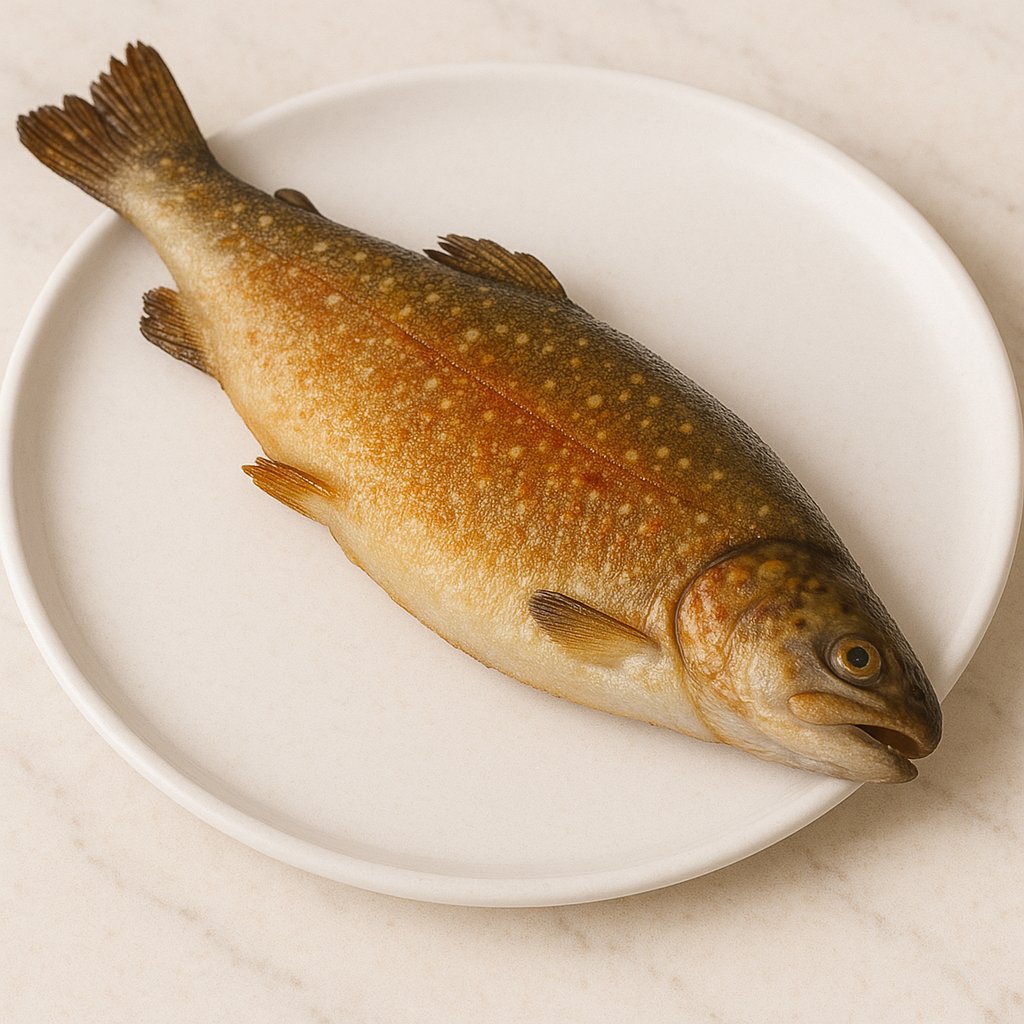 Frische Forelle roh auf einem Schneidebrett