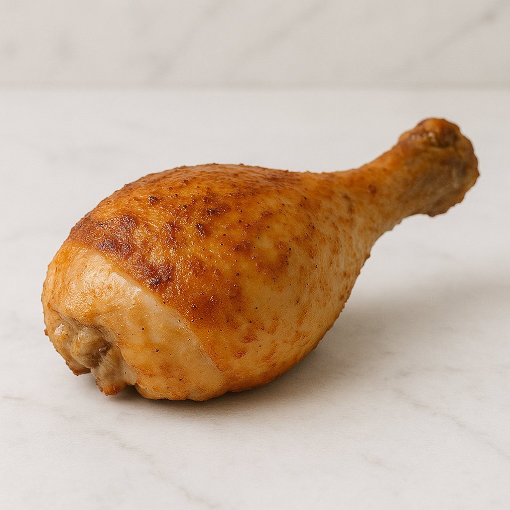 Rohe Hähnchenkeule auf einem Schneidebrett