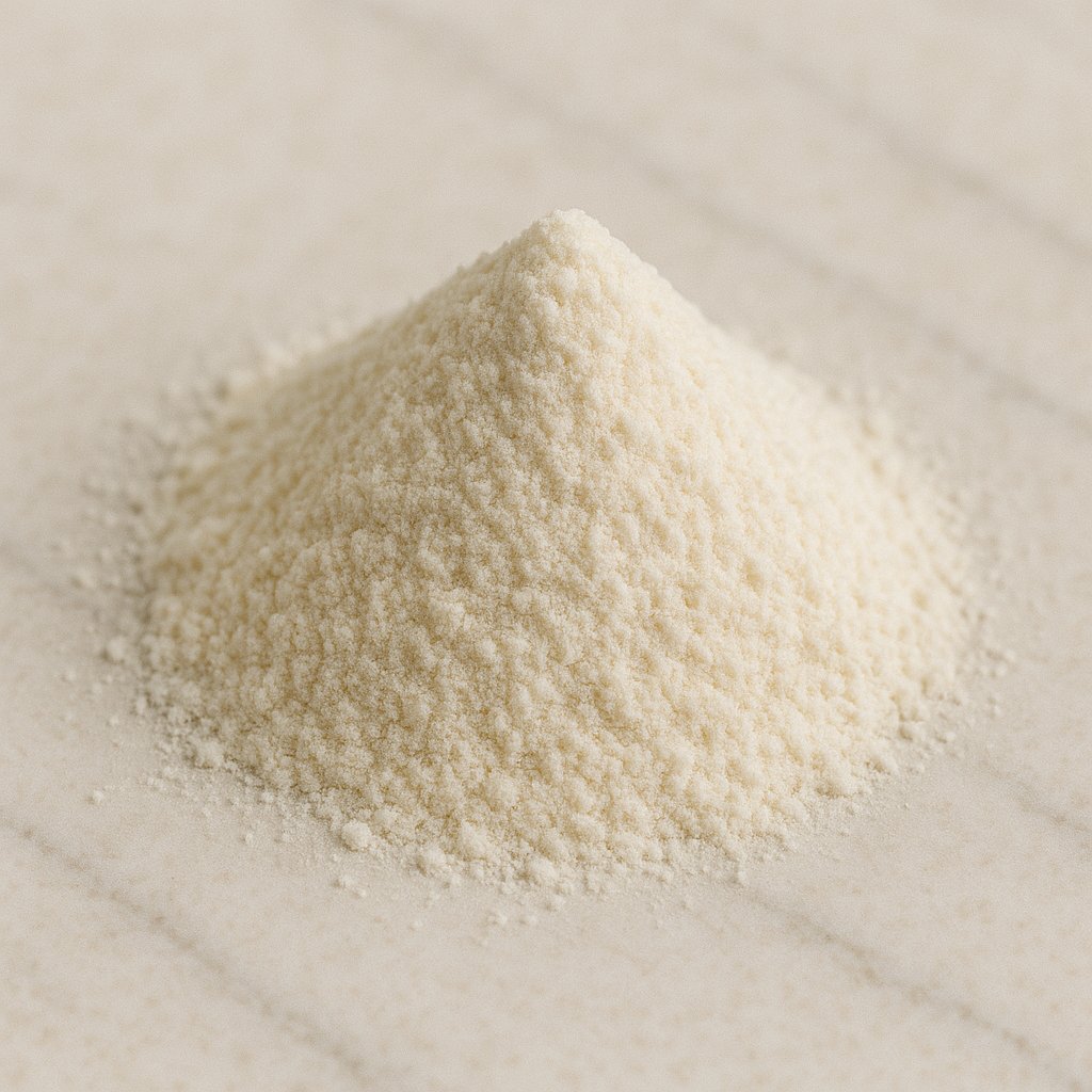 Heller Soßenbinder in Pulverform in einer Schale mit Löffel