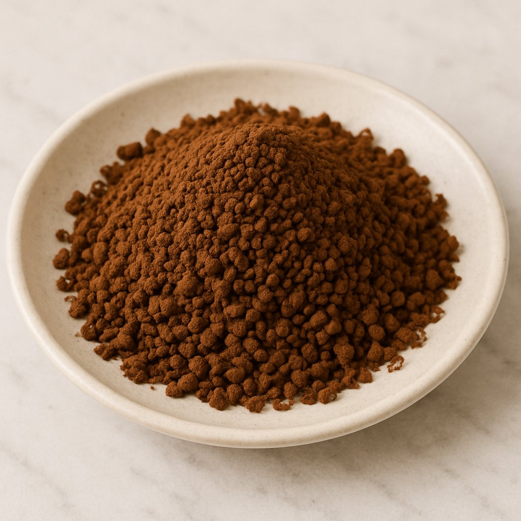 Braunes Instant-Kaffeepulver in einem Löffel