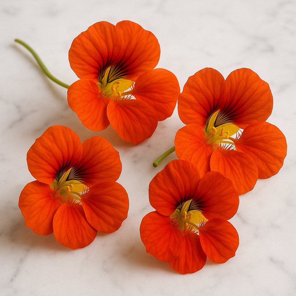 Kapuzinerkresseblüten auf einem Teller