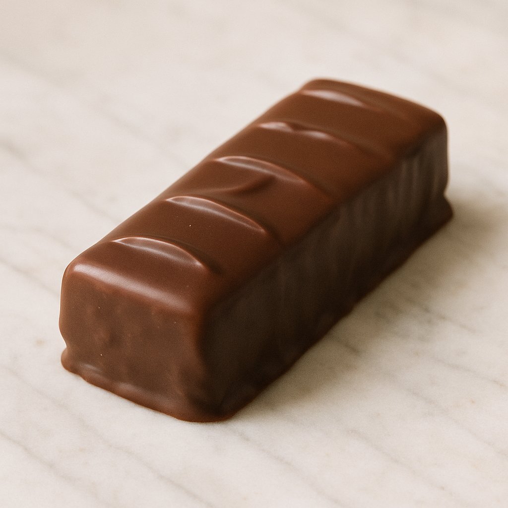 Ein halbierter Kokosriegel mit Schokoladenüberzug