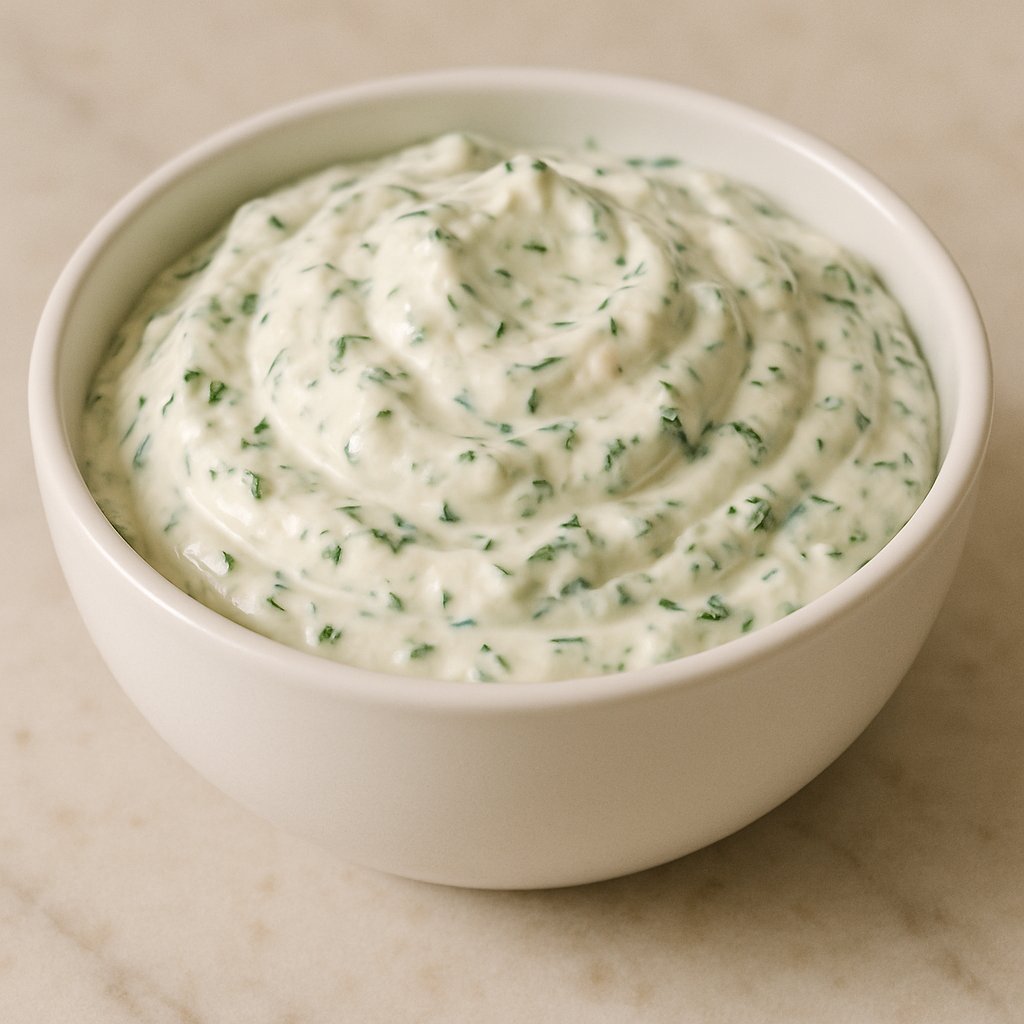 Schale mit cremigem Kräuterquark und frischen Kräutern