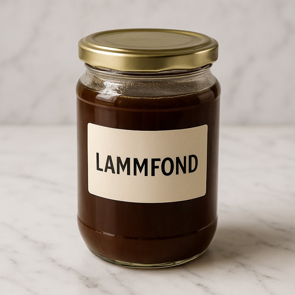 Ein Glas mit klarem braunem Lammfond