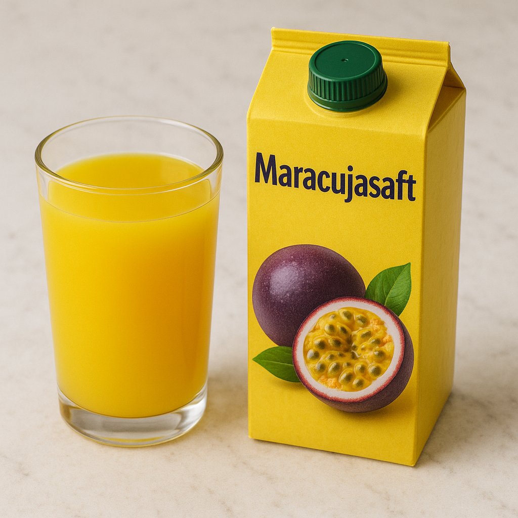 Glas Maracujasaft aus Passionsfrucht
