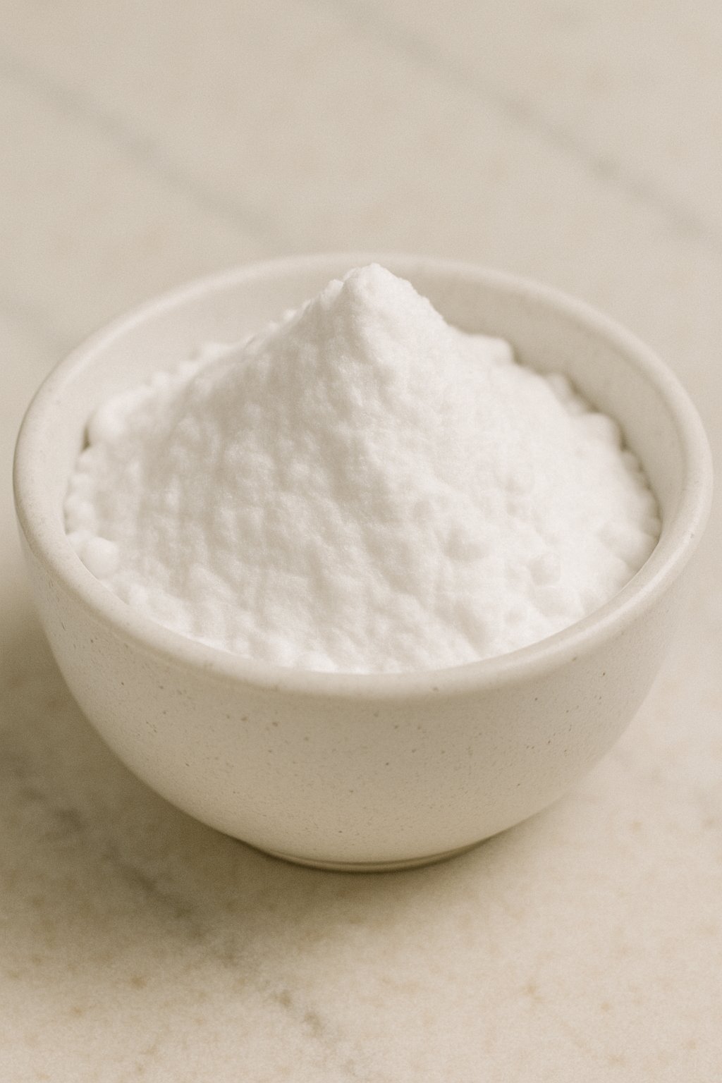 Weißes Natronpulver in einem Holzlöffel