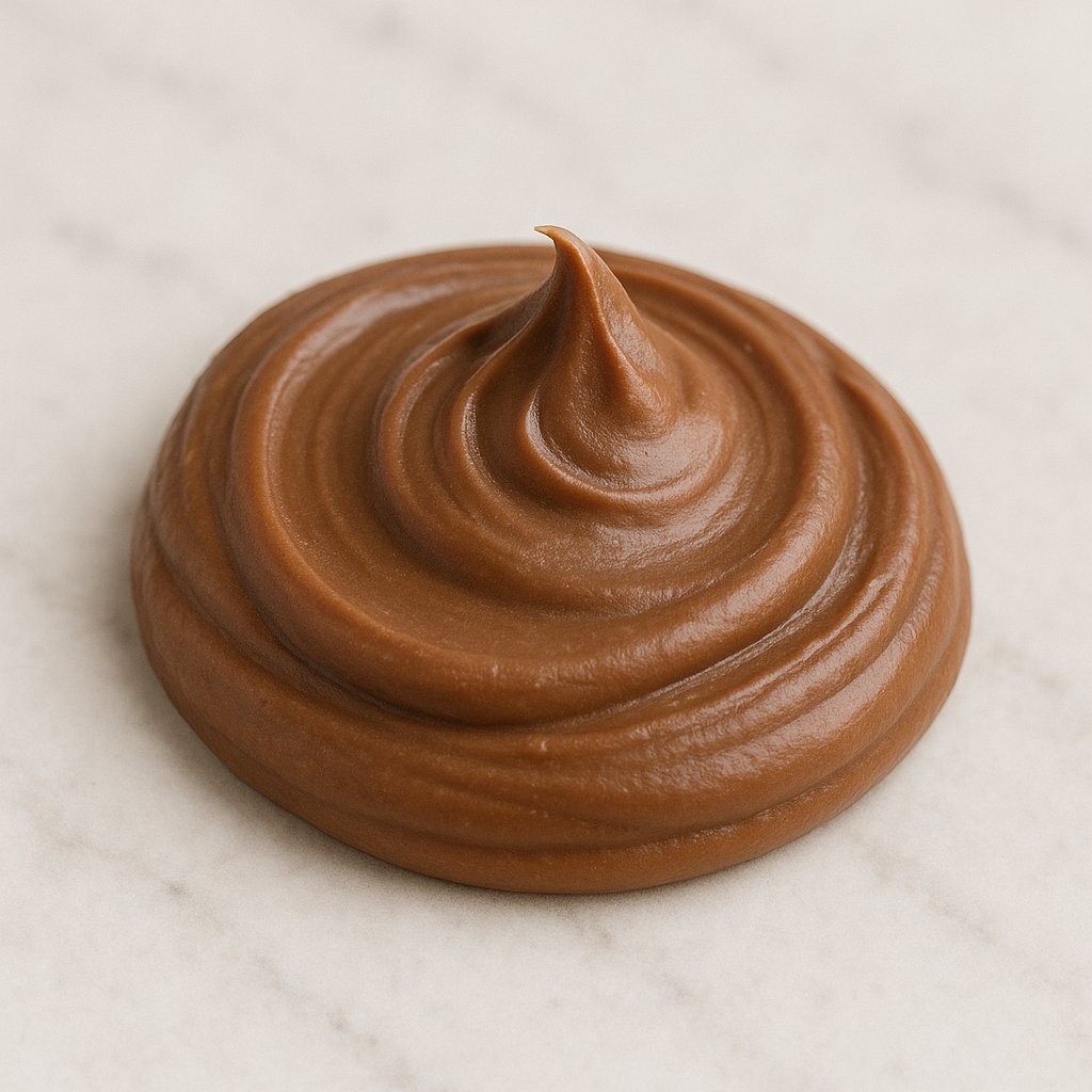 Ein Stück Nugat mit glatter, brauner Oberfläche