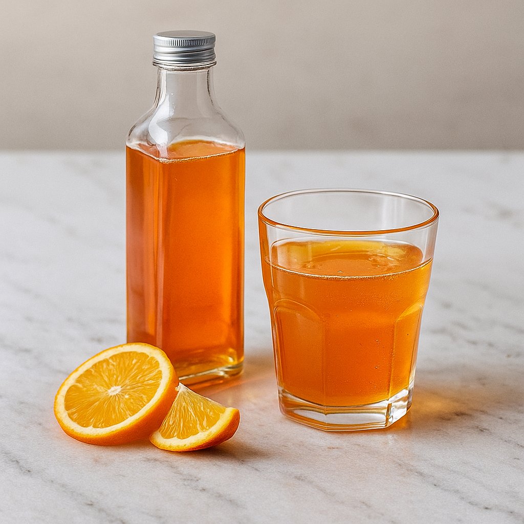 Orangensirup in einer Glasflasche