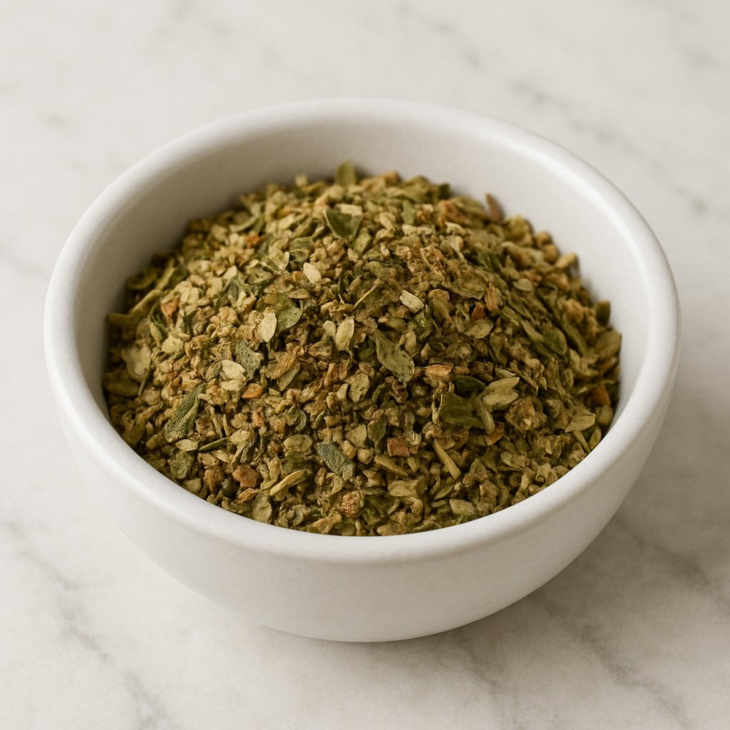 Getrocknetes Pizzagewürz in einer kleinen Schale