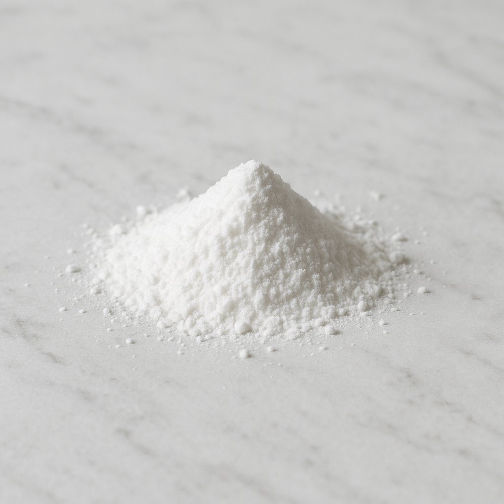 Pottasche (Kaliumcarbonat) als weißes Pulver in einer Schale
