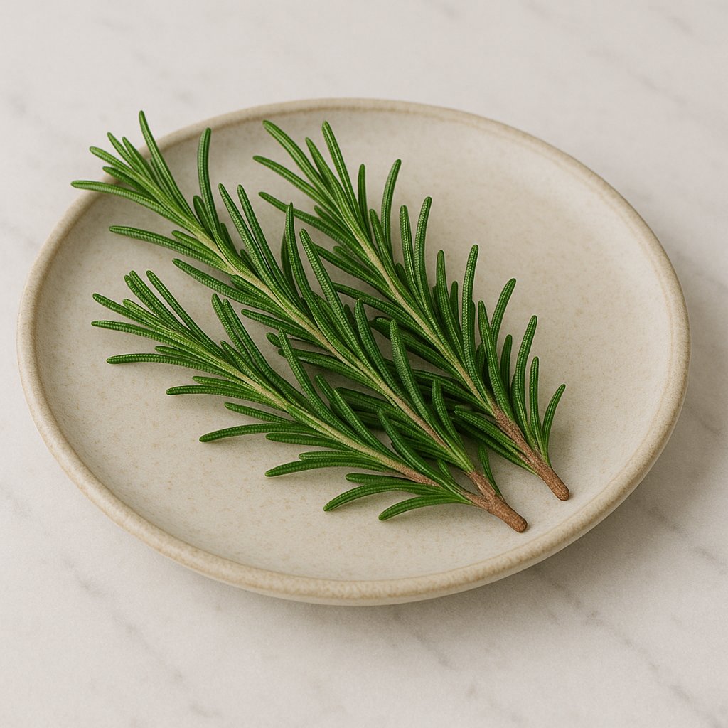 Frische Rosmarinzweige auf einem Holzbrett