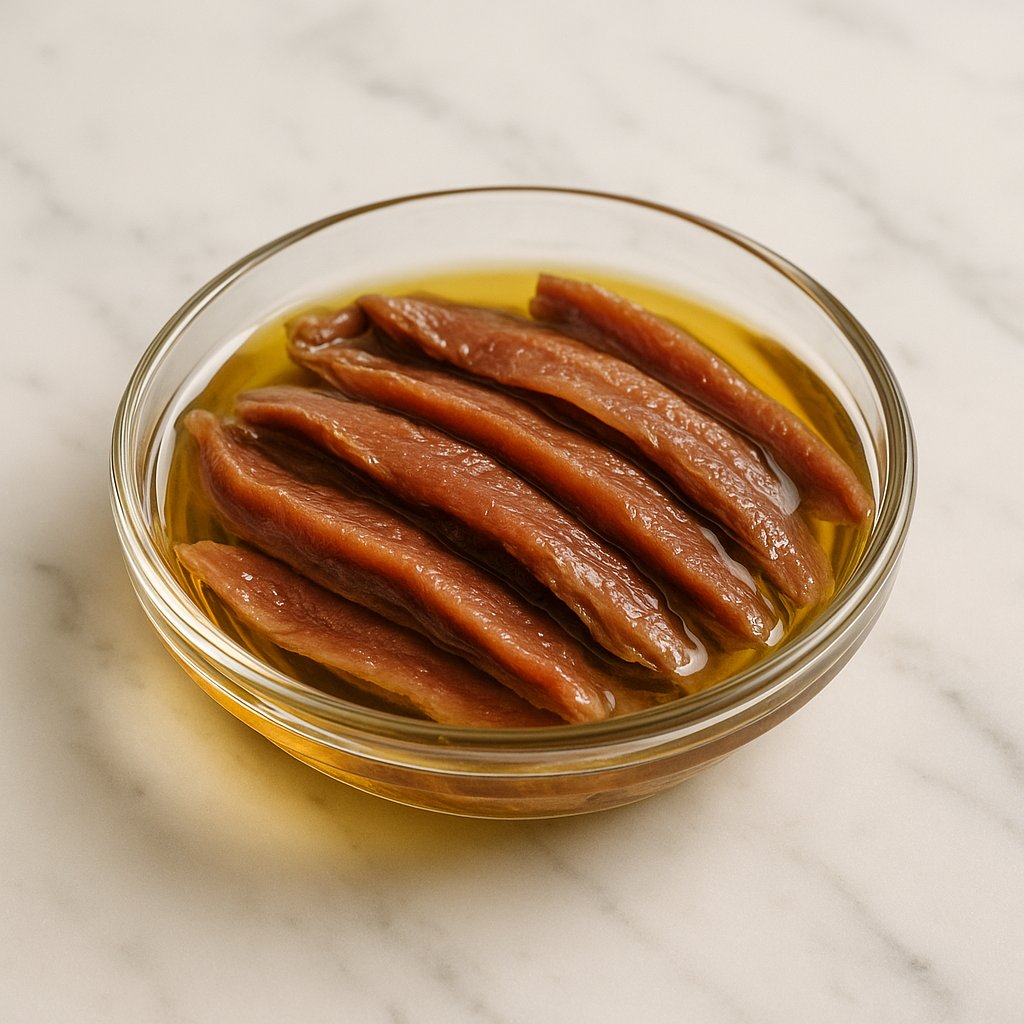 In Öl eingelegte Sardellenfilets auf einem Teller