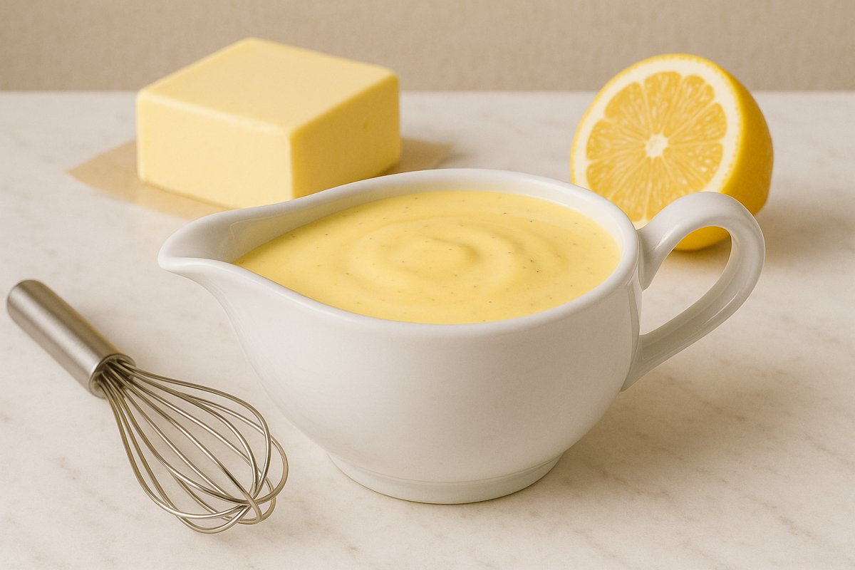 Cremige Sauce Hollandaise in einer Sauciere