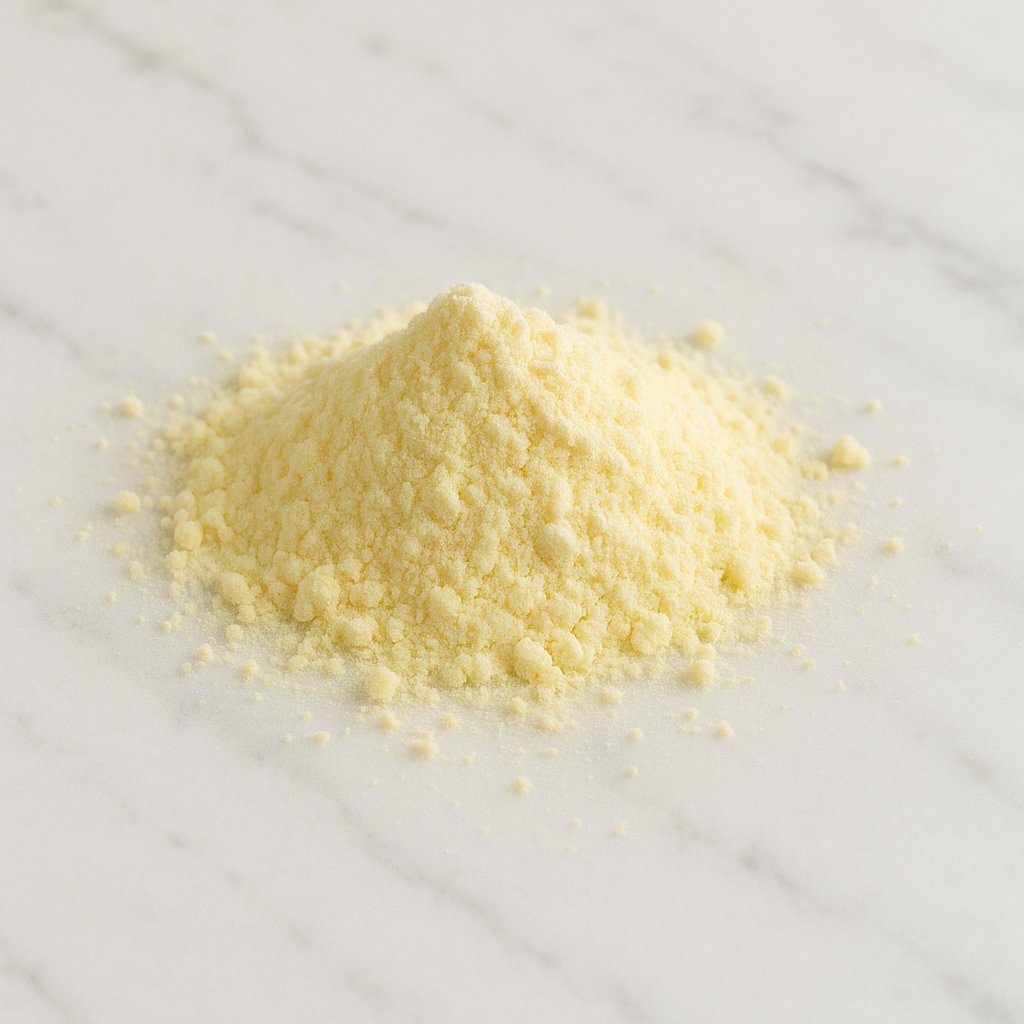 Vanillepuddingpulver in einer Schale mit Vanilleschote