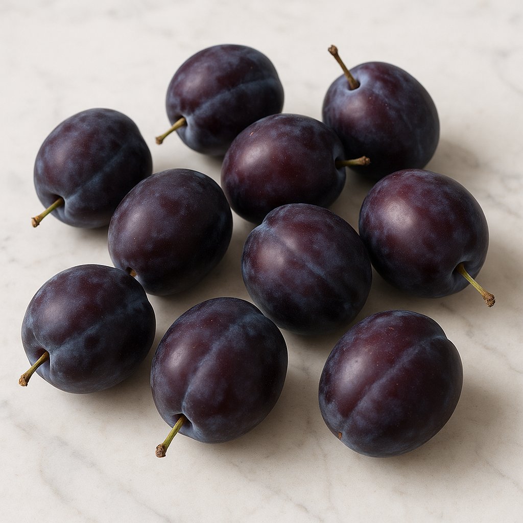 Frische Zwetgen (Pflaumen) mit bläulich-violetter Schale