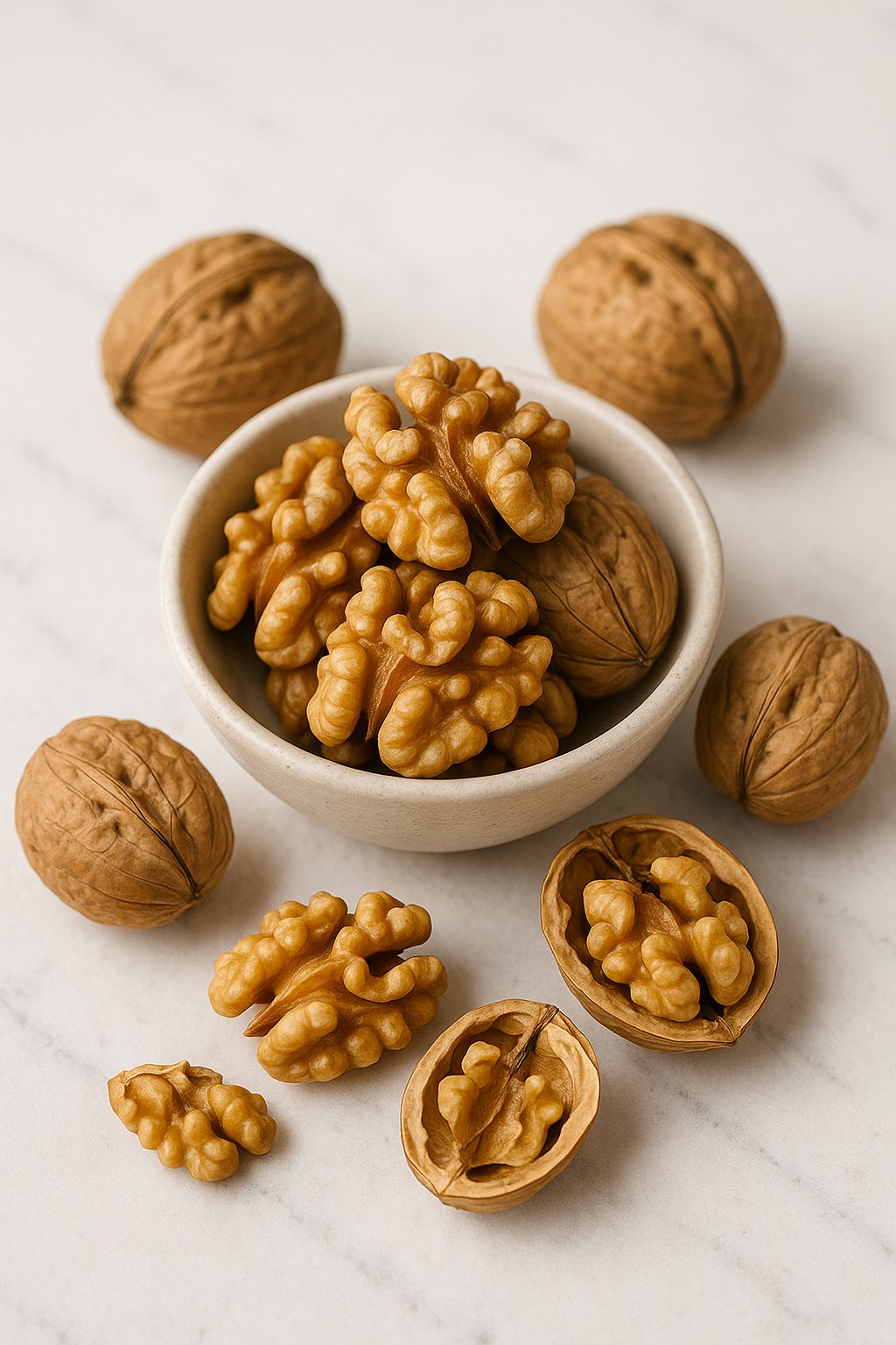 Walnüsse in Schale und Kerne