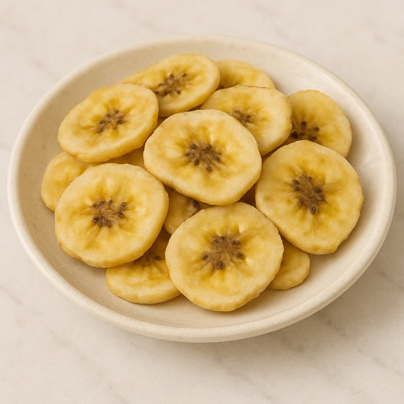 Getrocknete Bananenscheiben auf einem Teller