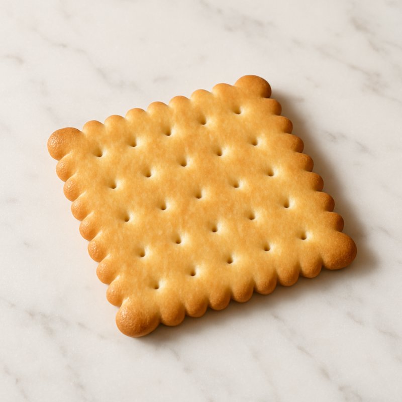 Ein einzelner Butterkeks auf hellem Hintergrund