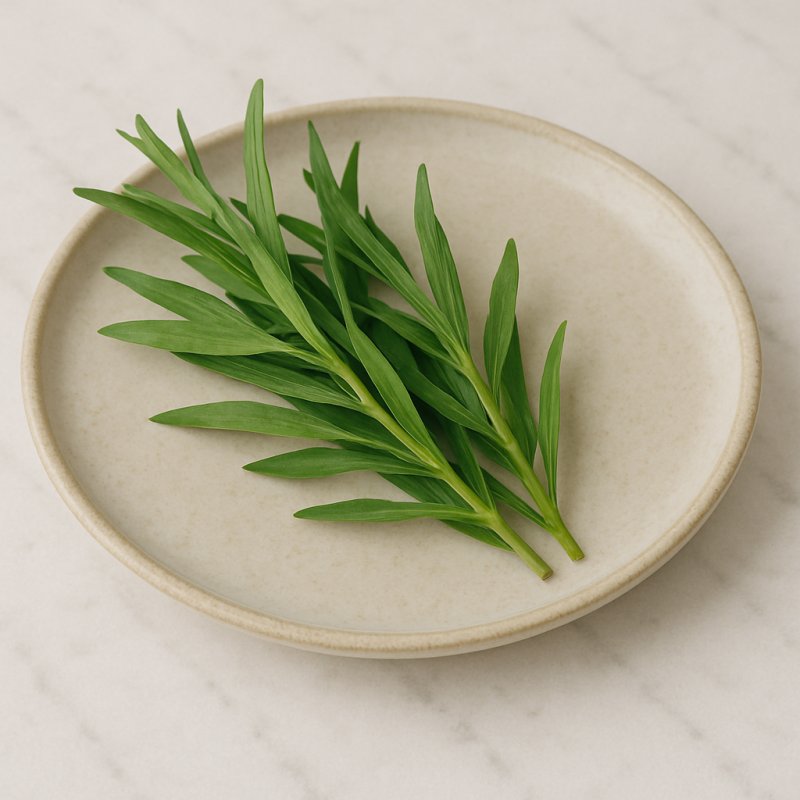 Frische Estragonzweige auf einem Holzbrett