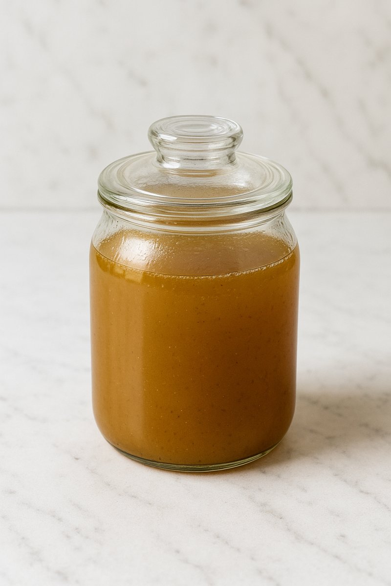 Klarer Fischsud in einem Topf mit Gemüsestücken