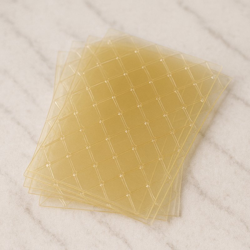 Mehrere Gelatineblätter auf einer hellen Unterlage