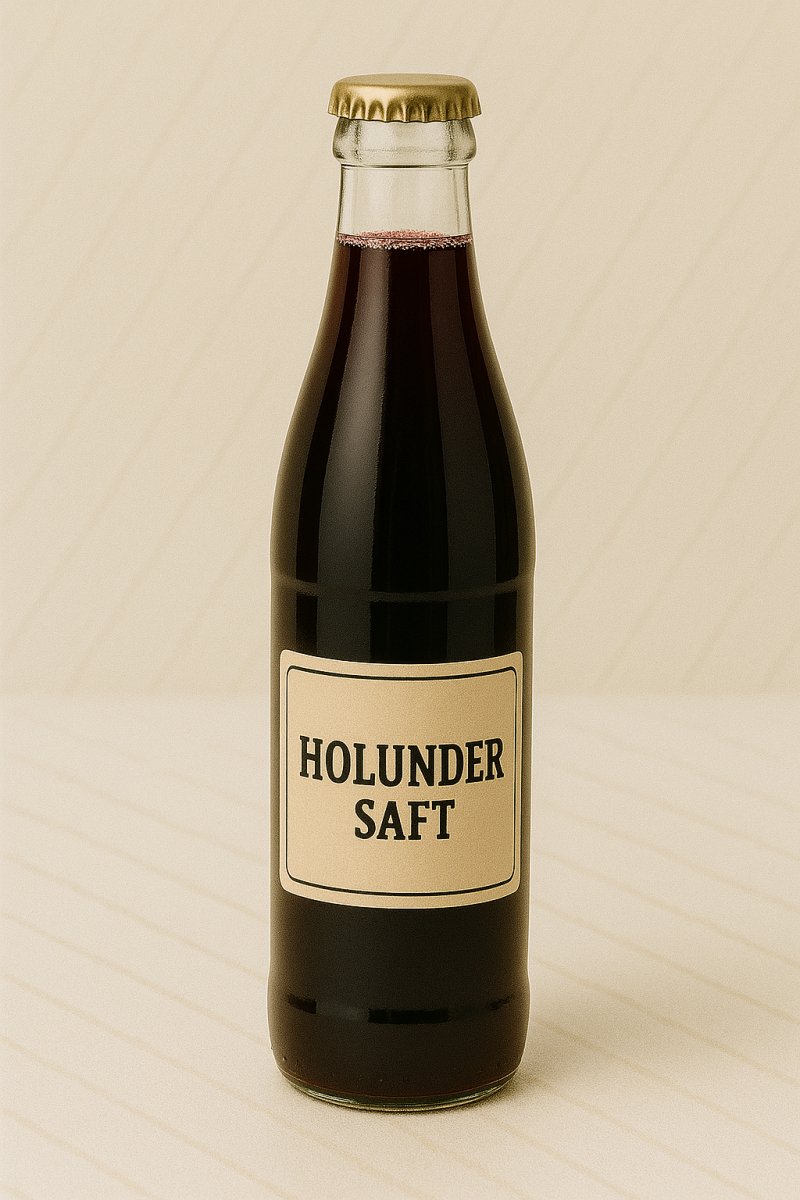 Glas mit Holundersaft und Holunderbeeren