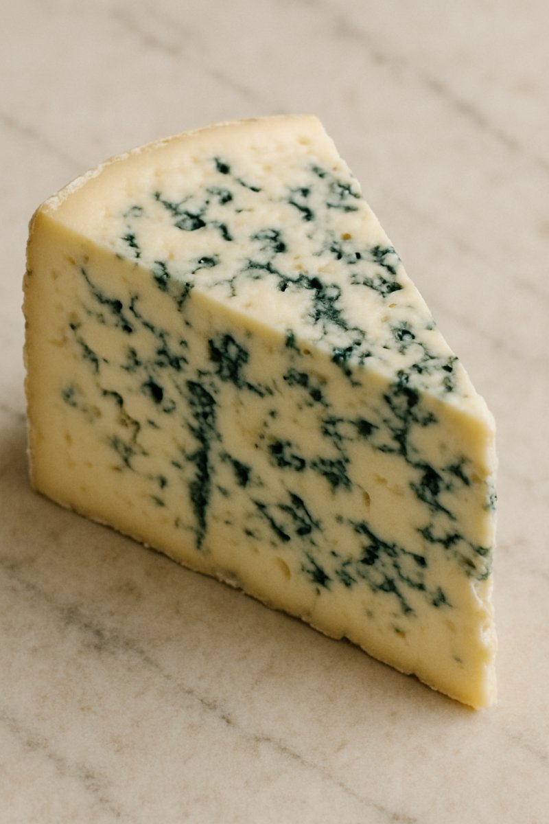 Stück Gorgonzola-Käse mit blaugrünen Edelschimmeladern