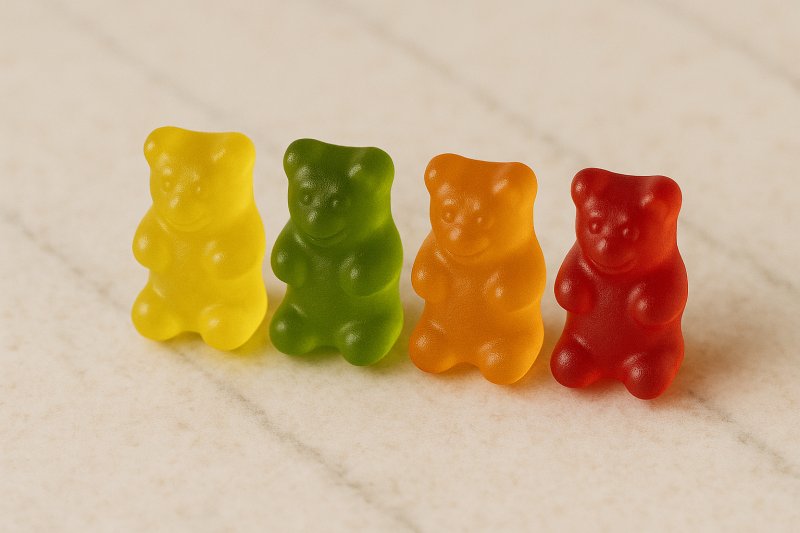 Bunte Gummibärchen in verschiedenen Farben und Geschmacksrichtungen