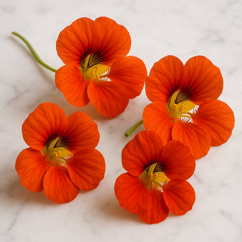 Kapuzinerkresseblüten auf einem Teller