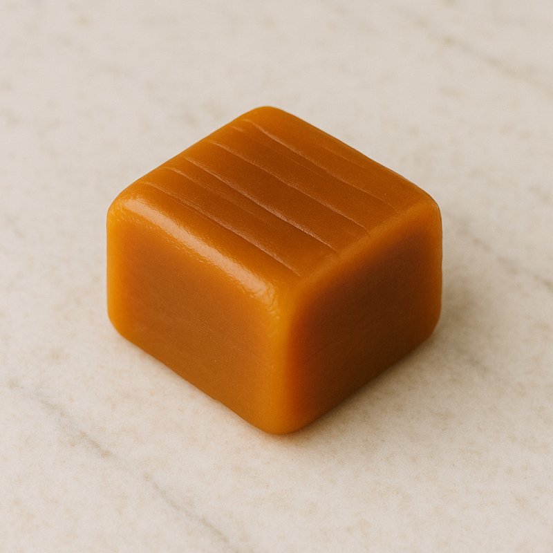 Karamellbonbon auf einem Holzbrett