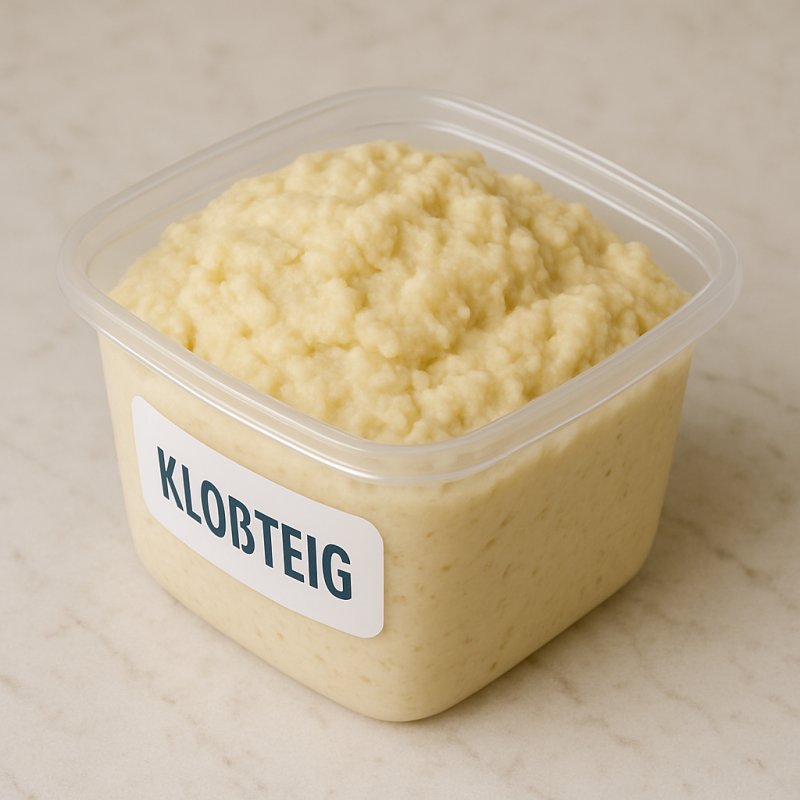 Rohes Kloßteigstück aus Kartoffelteig auf einer Arbeitsfläche