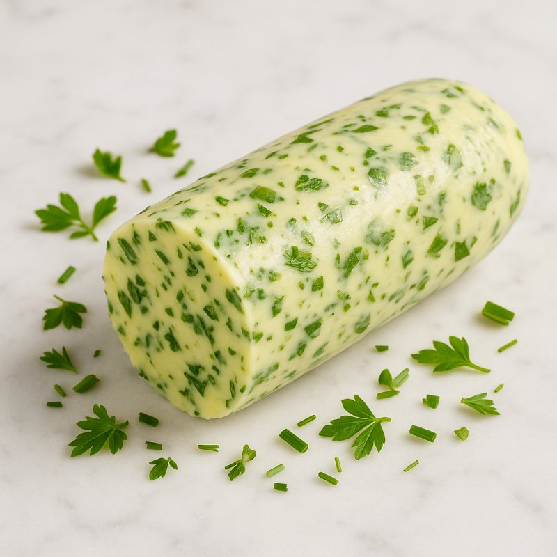 Kräuterbutter in einer kleinen Schale mit frischen Kräutern