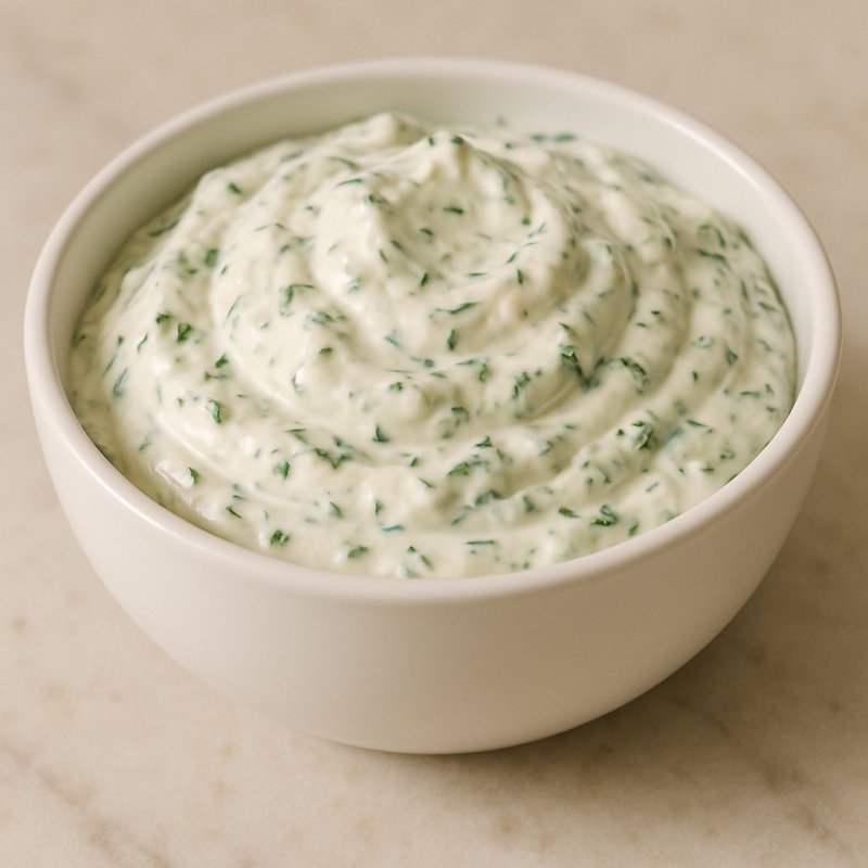 Schale mit cremigem Kräuterquark und frischen Kräutern