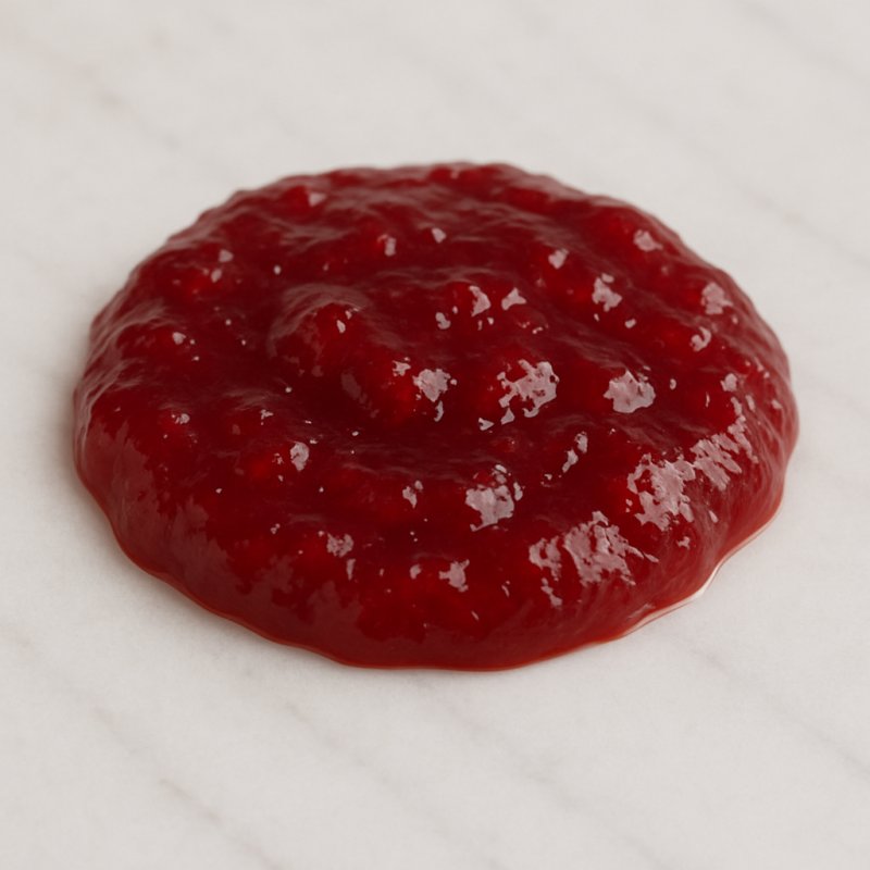 Ein Glas rote Marmelade mit Löffel