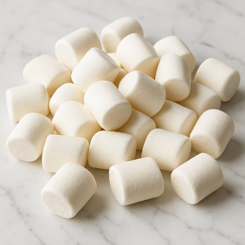Mehrere weiße und rosafarbene Marshmallows