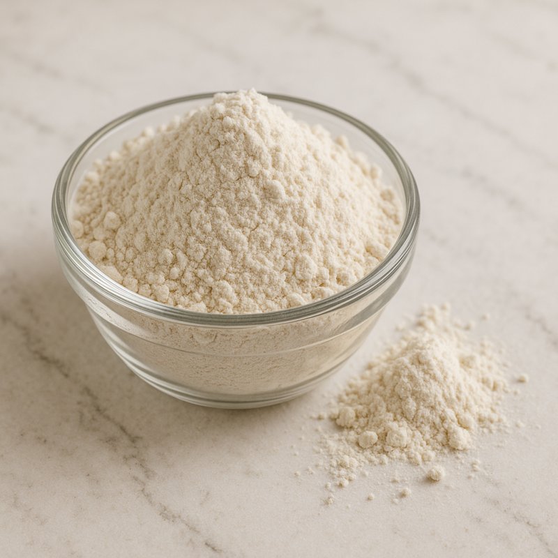 Mehl Type 1050 in einer Schüssel mit etwas Mehl auf der Arbeitsfläche