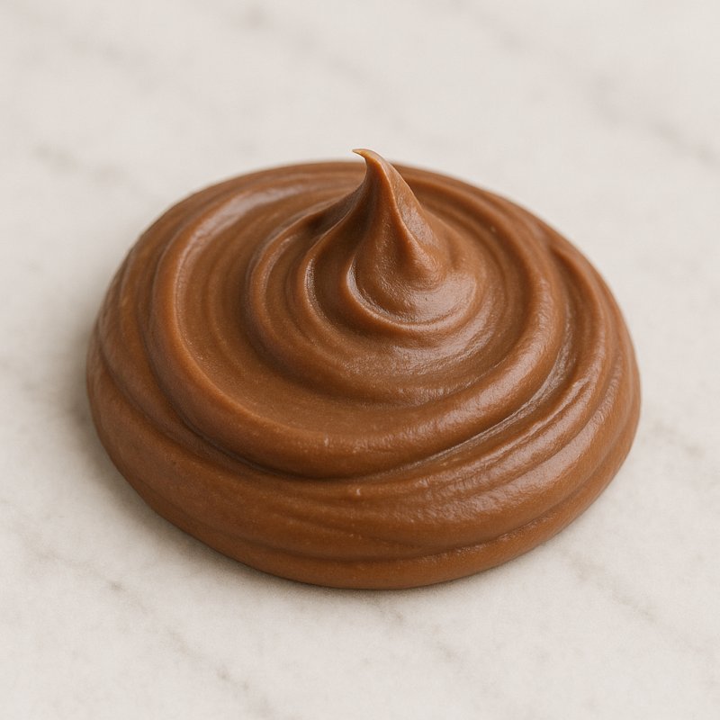 Ein Stück Nugat mit glatter, brauner Oberfläche