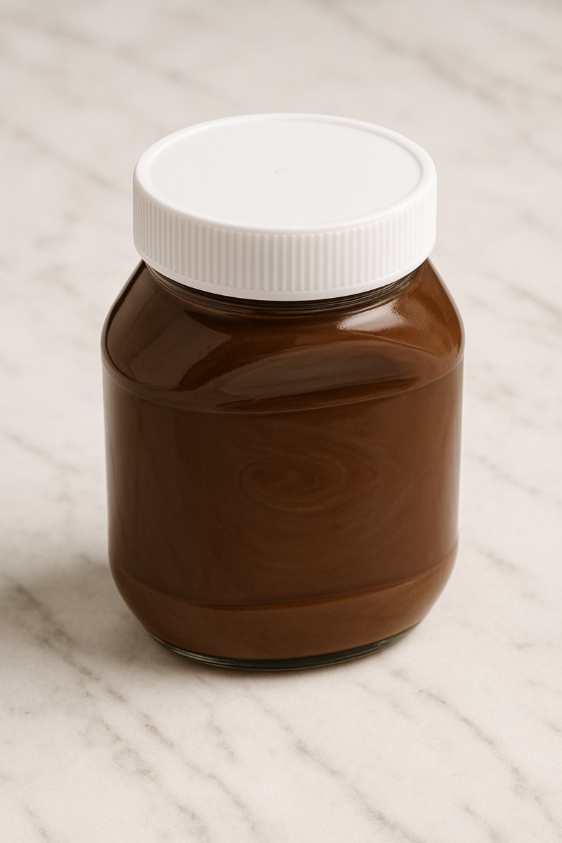 Glas Nutella mit einem Löffel Haselnuss-Nougat-Creme