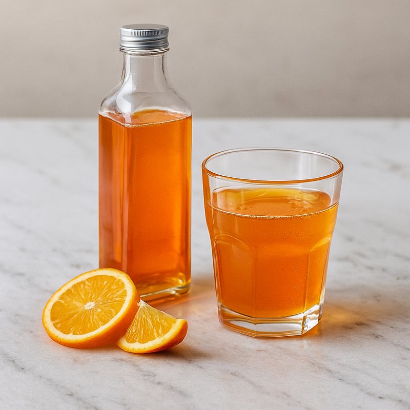 Orangensirup in einer Glasflasche