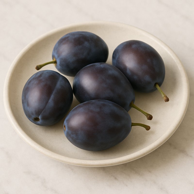 Frische rohe Pflaumen mit Kern aufgeschnitten