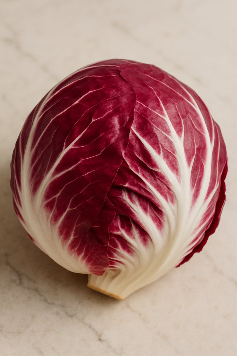 Frischer roter Radicchio-Salatkopf aufgeschnitten