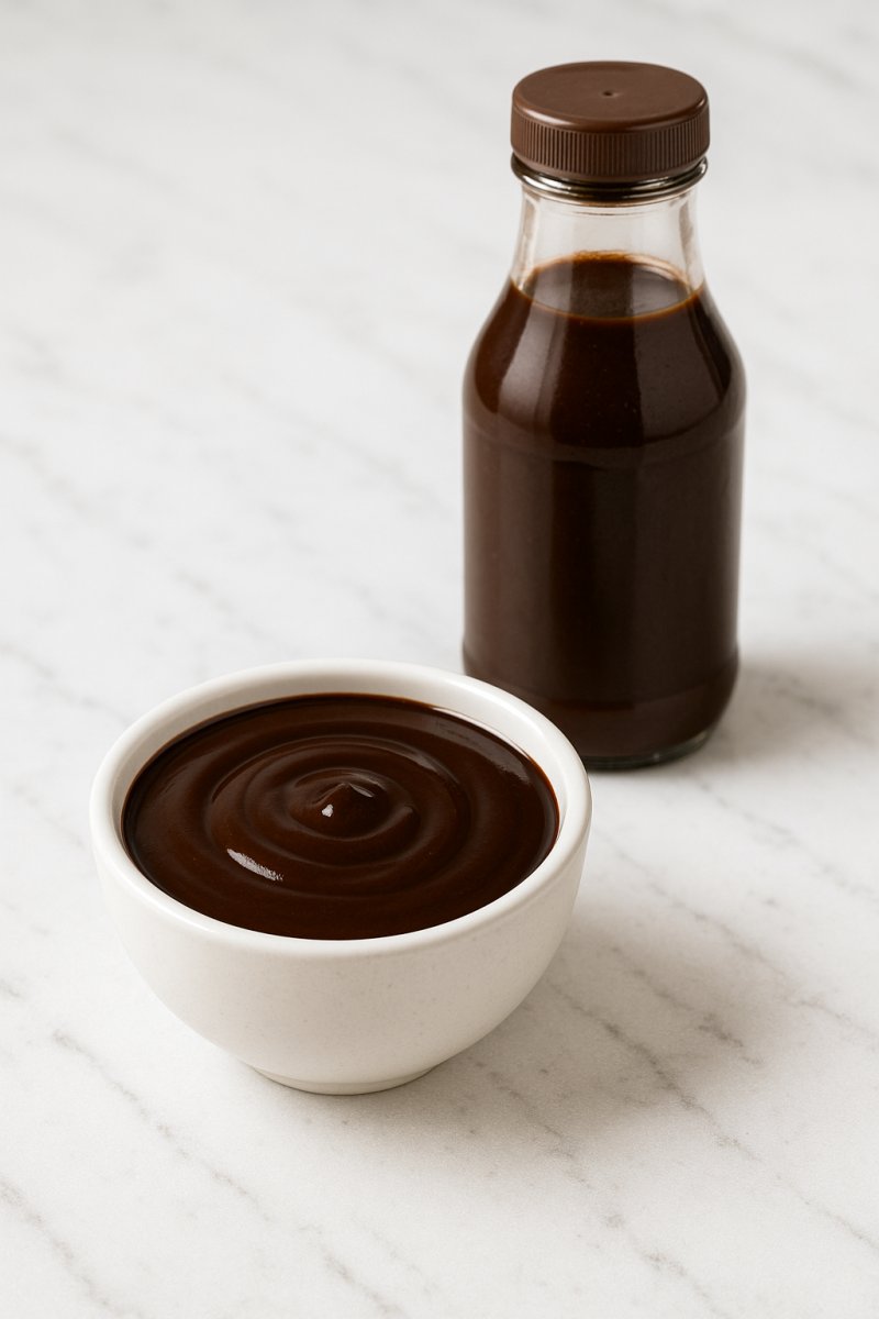 Dunkle Schokoladensauce in einer kleinen Schale