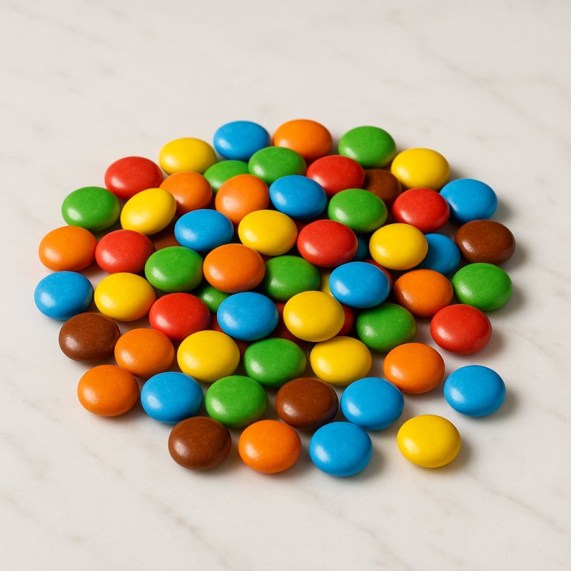 Eine Schüssel voller bunter Schokolinsen.