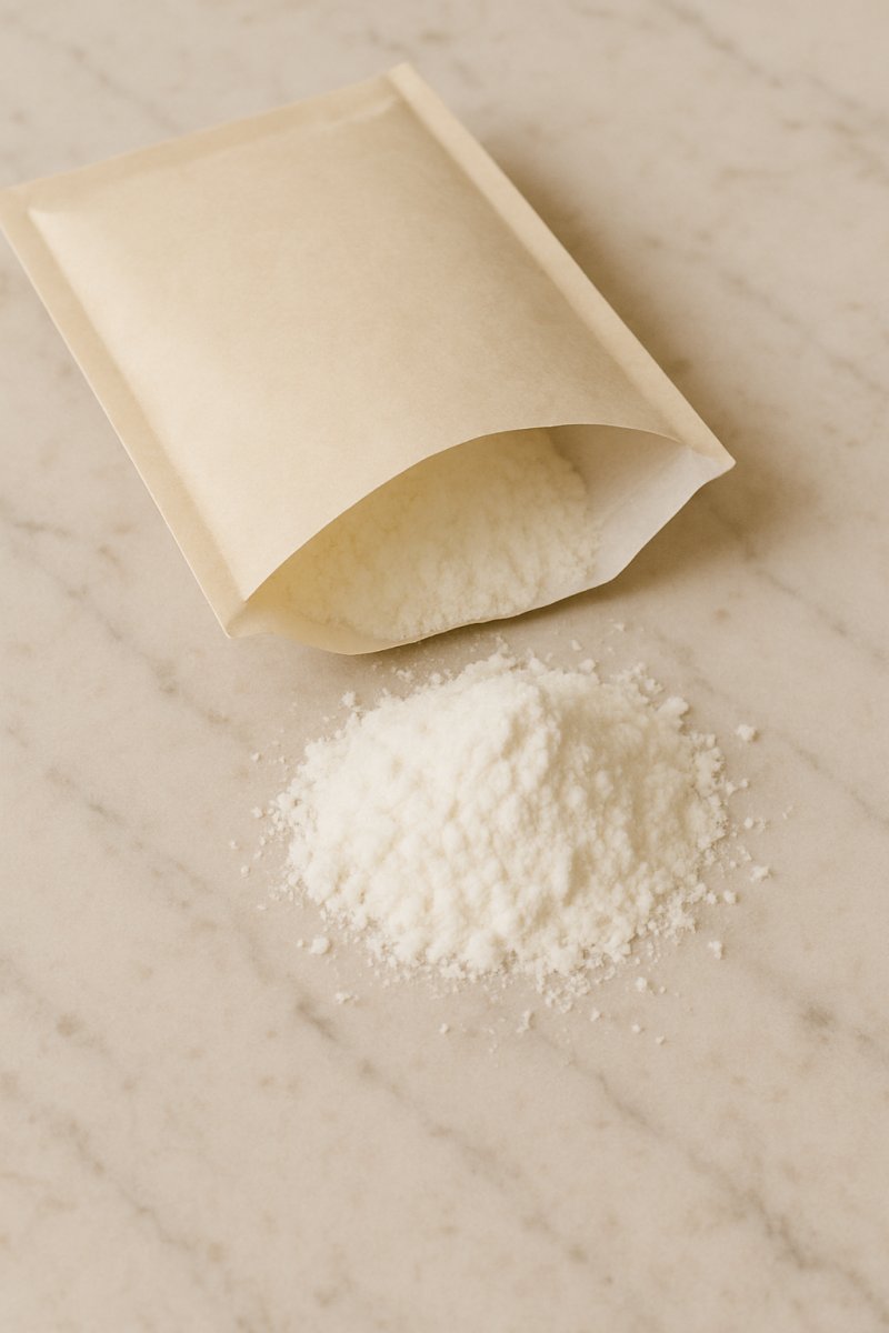 Trockener Sossenbinder in einem Löffel neben einer Schüssel Sauce